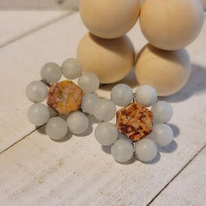 Handmade Jasper & Aquamarine Gemstone Button Earrings